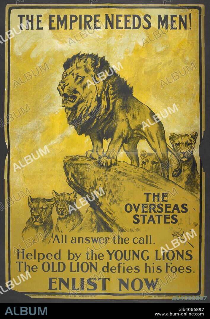 'The empire needs men !' A recruitment poster aimed at the British colonies. [A collection of English and French War (World War I) Posters.]. 1914-1919. Source: Tab.11748.a. poster 206.