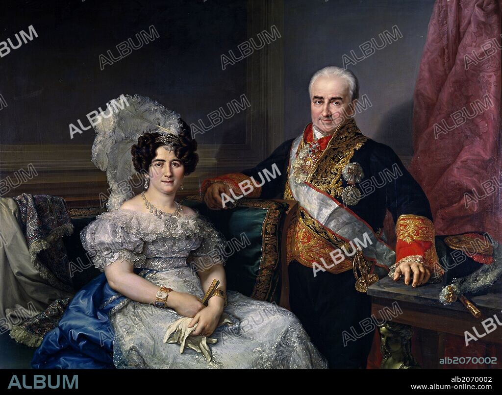 VICENTE LOPEZ PORTAÑA. Vicente López Portaña / 'Antonio Ugarte y su esposa, María Antonia Larrazábal', 1833, Escuela Española, Óleo sobre Lienzo, 146 cm x 196 cm, P02901.