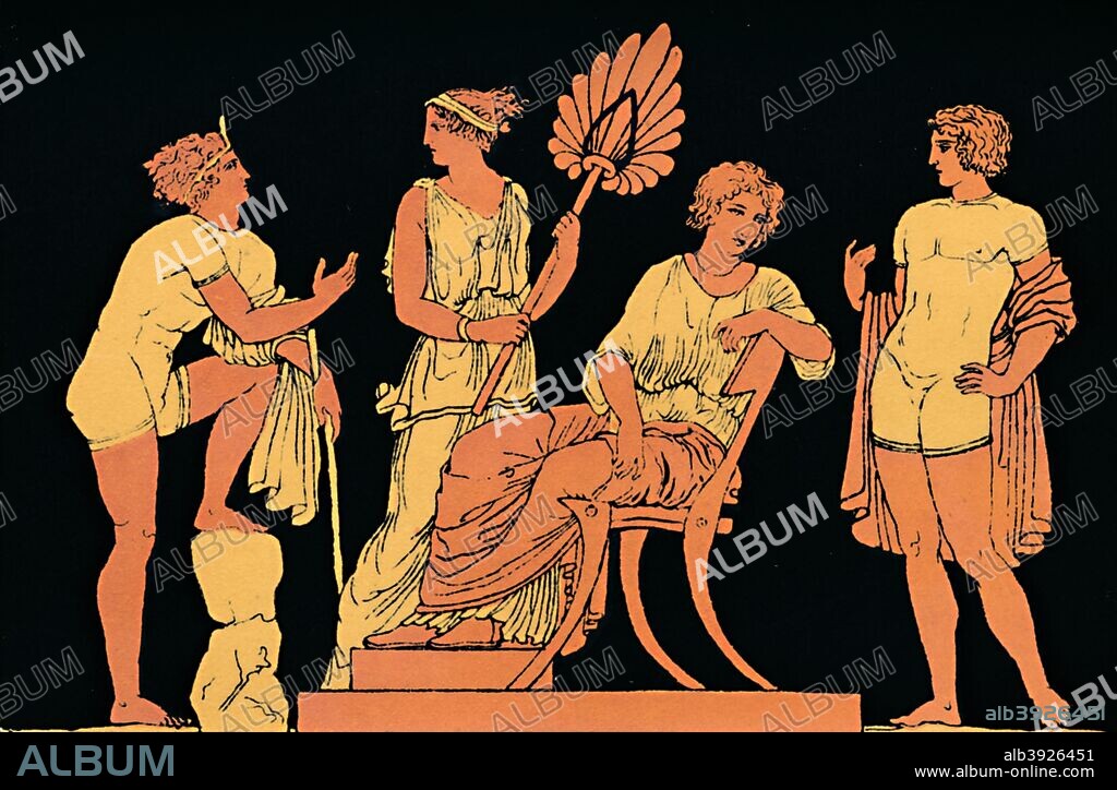 'Iphigenia and Orestes, 1880. Orestes was the son of Clytemnestra and Agamemnon who killed his mother in revenge for his fathers death. Iphigenia was his sister. From Stories from the Greek Tragedies by the Rev. Alfred J. Church, M.A. [Seeley, Jackson, & Halliday, London, 1880].