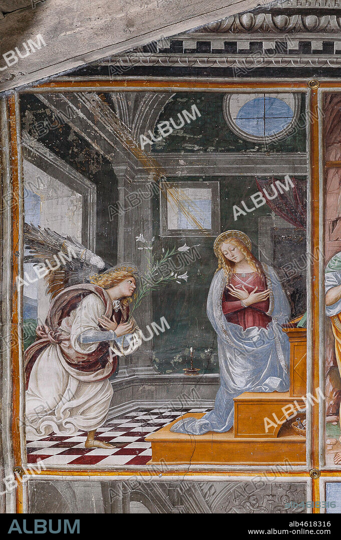 Varallo Sesia, Church of Santa Maria delle Grazie: frescoes of the Gaudenzio Ferrari wall "The life and the Passion of Christ", by Gaudenzio Ferrari, 1513. Detail of "The Annunciation".
