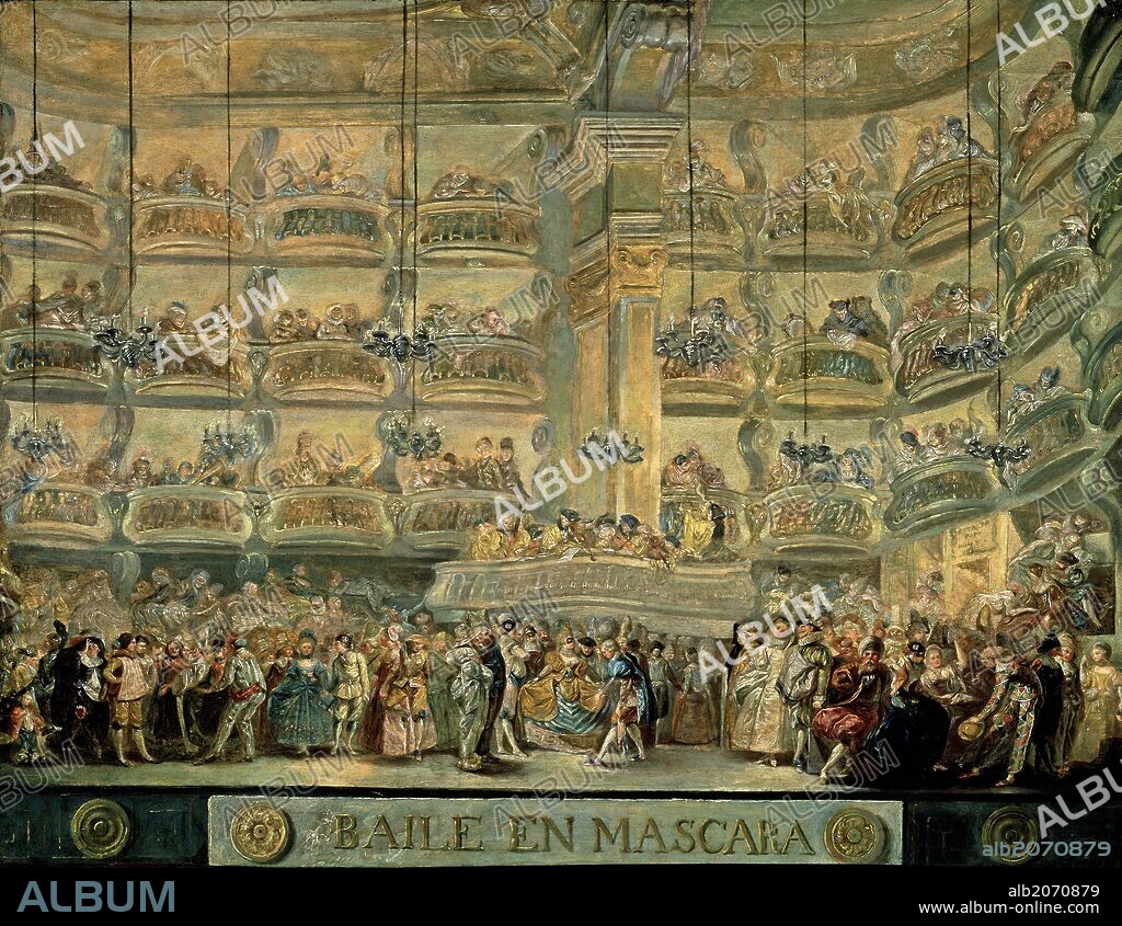 LUIS PARET Y ALCÁZAR. Luis Paret y Alcázar / 'Baile en máscaras', Hacia 1767, Escuela Española, Óleo sobre Tabla, 40 cm x 51 cm, P02875.