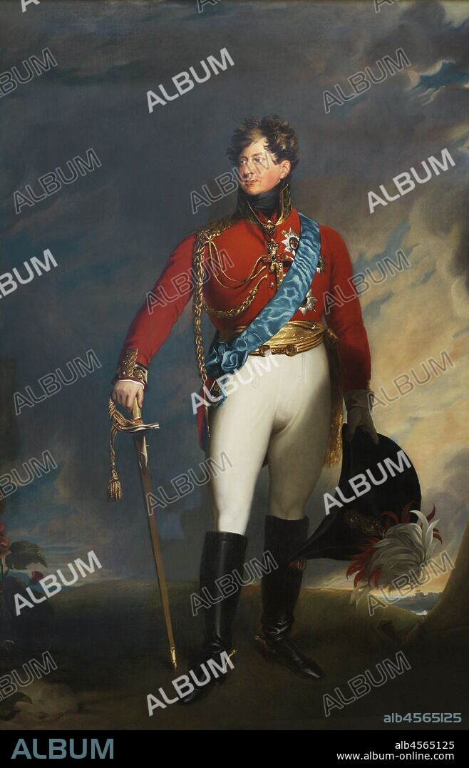 Jorge IV del Reino Unido (1762-1830). Rey del Reino Unido y de Hannover (1820-1830). El rey Jorge IV como Príncipe de Gales. Retrato de artista desconocido a partir de Thomas Lawrence (1769-1830). Oleo sobre lienzo (241,3 x 154,9 cm), h. 1815. National Portrait Gallery. Londres. Inglaterra.