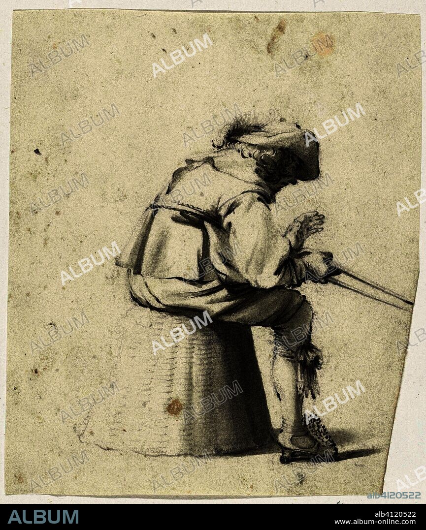 Soldier sitting on an inverted basket. Draughtsman: Gerard ter Borch (II). Dating: c. 1633 - c. 1634. Place: Netherlands. Measurements: h 137 mm × w 110 mm.
