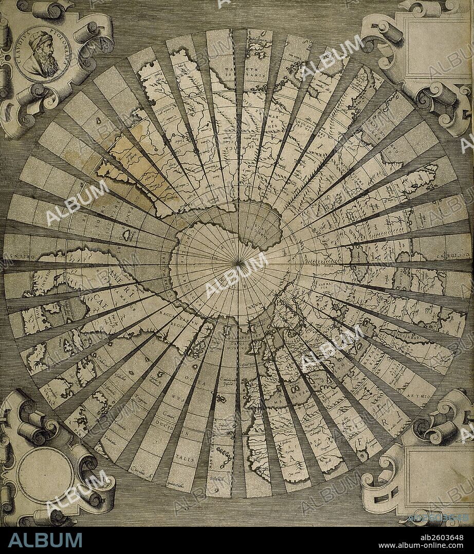MAPAMUNDI realizado por Claudius Ptolomaeus. Grabado del siglo XVI.