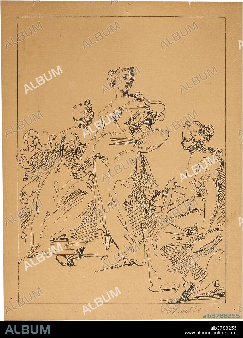 ANÓNIMO. Anónimo (Círculo de Novelli, Pietro Antonio) / 'Alegoría de las Artes'. Siglo XVIII. Pluma sobre papel marrón, 200 x 150 mm.