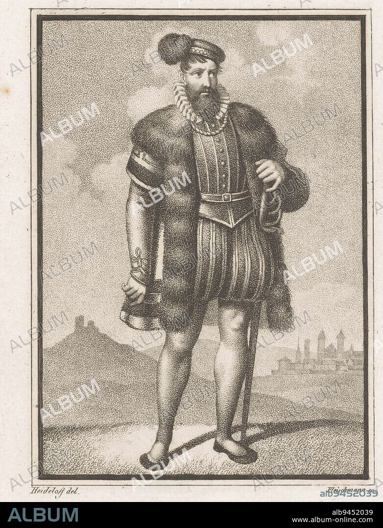 Portrait of Sebastian Schertlin von Burtenbach, Friedrich Fleischmann, after Carl Alexander von Heideloff, 1801 - 1834, print maker: Friedrich Fleischmann, (mentioned on object), intermediary draughtsman: Carl Alexander von Heideloff, (mentioned on object), 1801 - 1834, paper, h 133 mm - w 92 mm.