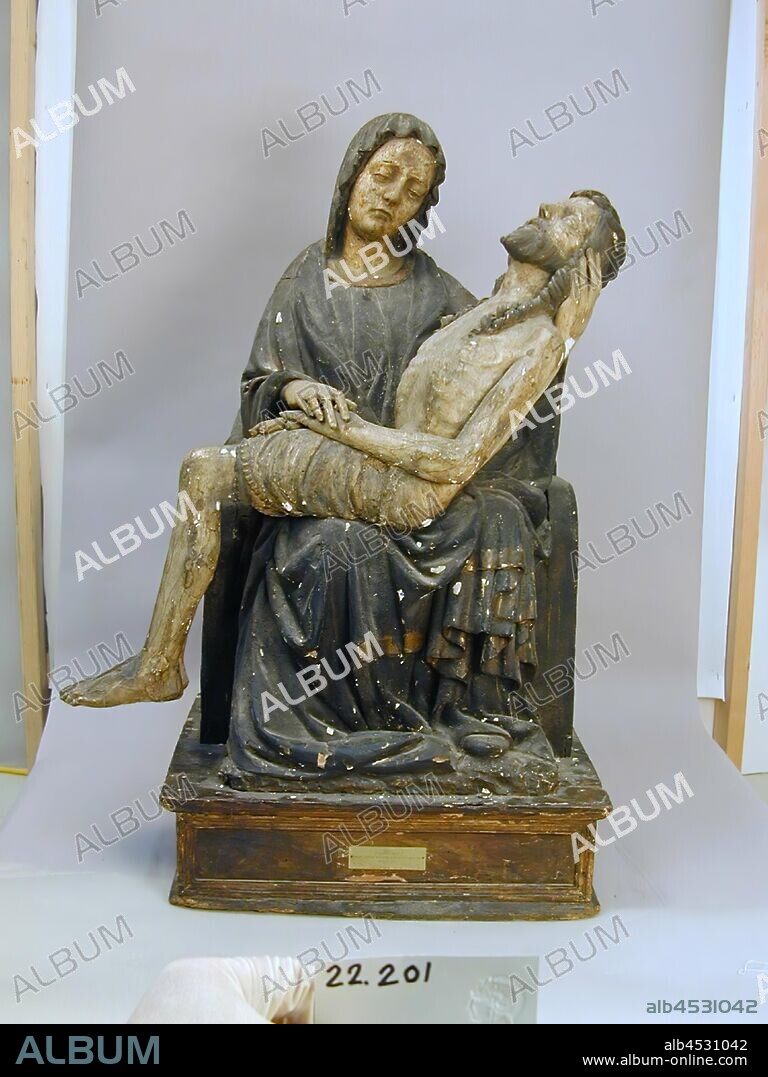 Unknown (Italian), Pieta, c. 1400/1420, Linden wood with polychrome decoration, Overall: 43 1/2 × 30 × 18 5/8 inches (110.5 × 76.2 × 47.3 cm).