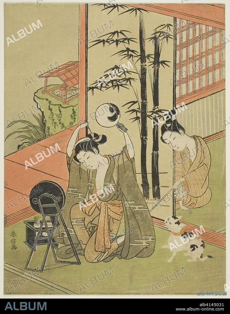 Tickling her foot. Suzuki Harunobu ?? ??; Japanese, 1725 (?)-1770. Date: 1760-1770. Dimensions: 26.6 x 20.2 cm (10 7/16 x 7 15/16 in.). Color woodblock print; chuban. Origin: Japan.