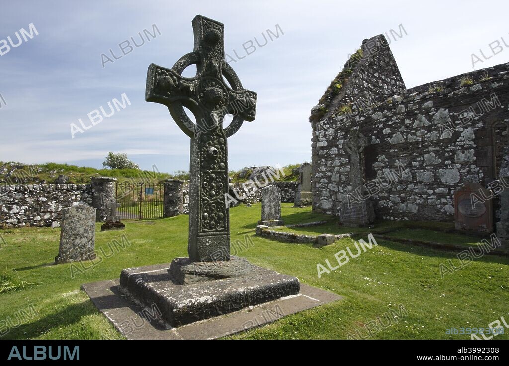 Kildalton Cross, Islay, Argyll and Bute, Scotland. This Celtic Cross in the churchyard of a now roofless medieval church is thought to date from the second half of the 8th century. It is similar in design to crosses on the island of Iona.