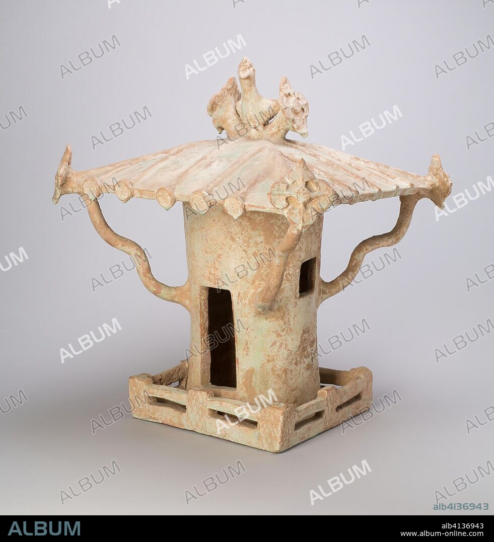 Top Story of a Tower  (Tomb Model). China. Date: 25 AD-220 AD. Dimensions: 44.5 × 37.5 × 38.0 cm (17 1/2 × 14 3/4 × 14 15/16 in.). Earthenware with green lead glaze. Origin: China.