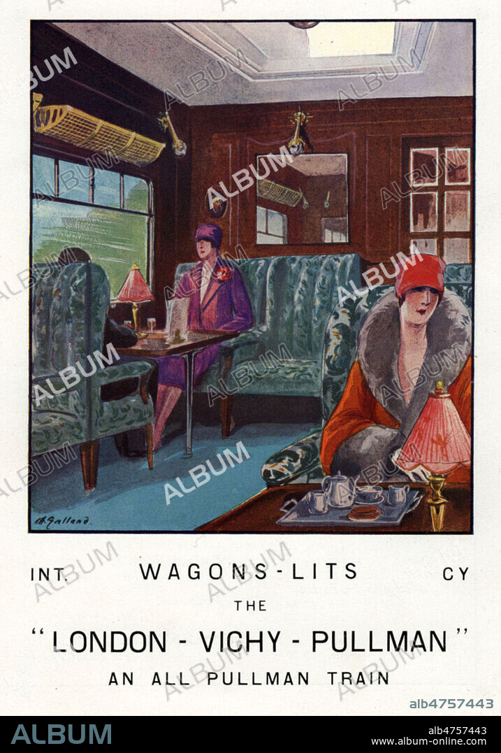 ANDRE GALLAND. Publicite vers 1925 pour les wagons-lits des trains PULLMAN. Illustration par A. GALLAND (1886-1965 = ADAGP). Credit : Collection IM/KHARBINE-TAPABOR.