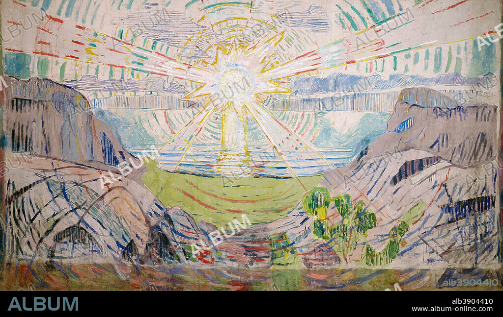 EDVARD MUNCH. The Sun Solen. Date/Period: Between 1910 and 1911. Painting. 450x772 cm.