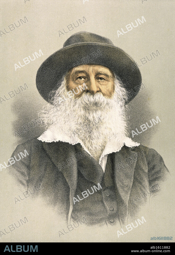 ARTIST UNKNOWN. Walt Whitman(1819-1892)  American Poet   Lithograph.