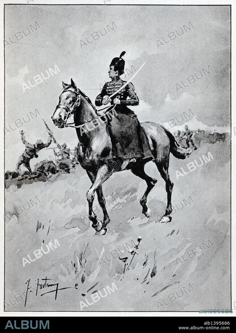 FORTUNY FRANCISCO. Historia de Argentina. Siglo XIX. Juana Azurduy, esposa de Padilla, al frente de indios y paisanos combatiendo al general realista español Herrera en la hacienda del Villar, el 3 marzo 1816.