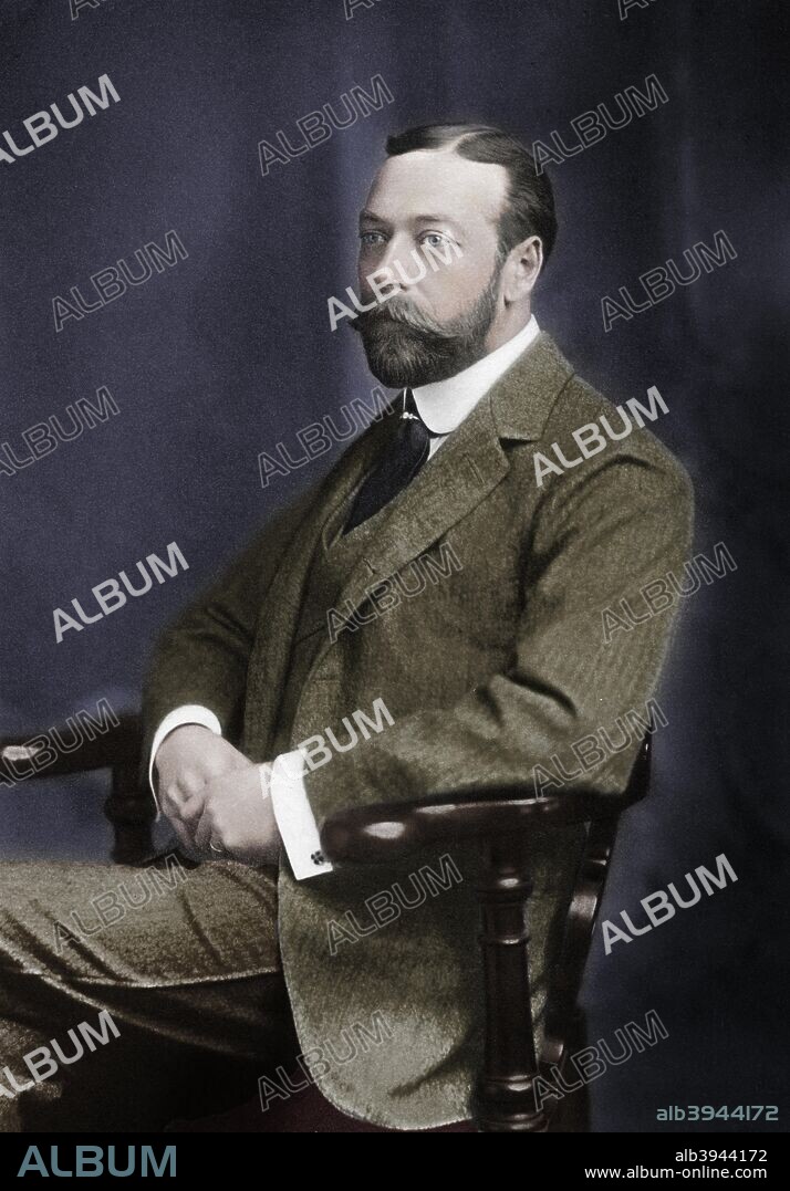 King George V of Great Britain (1865-1936), 1912. George V was king of Great Britain from 1910 to 1936. In 1924 he appointed Ramsay MacDonald, Britain's first Labour Prime Minister, and in 1932 he introduced the idea of broadcasting a Christmas message to the people. He died of influenza on 20 January 1936 and was succeeded by his eldest son, Edward. From Imperial Cricket, edited by P F Warner and published by The London and Counties Press Association Ltd (London, 1912). (Colorised black and white print).