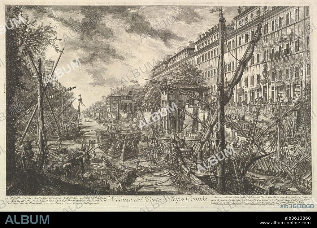 View of the Port of Ripa Grande, from Vedute di Roma (Roman Views). Artist: Giovanni Battista Piranesi (Italian, Mogliano Veneto 1720-1778 Rome). Dimensions: Sheet: 21 1/16 x 30 1/8 in. (53.5 x 76.5 cm)
Plate: 16 1/16 x 24 5/16 in. (40.8 x 61.8 cm). Series/Portfolio: Vedute di Roma. Date: ca. 1753.