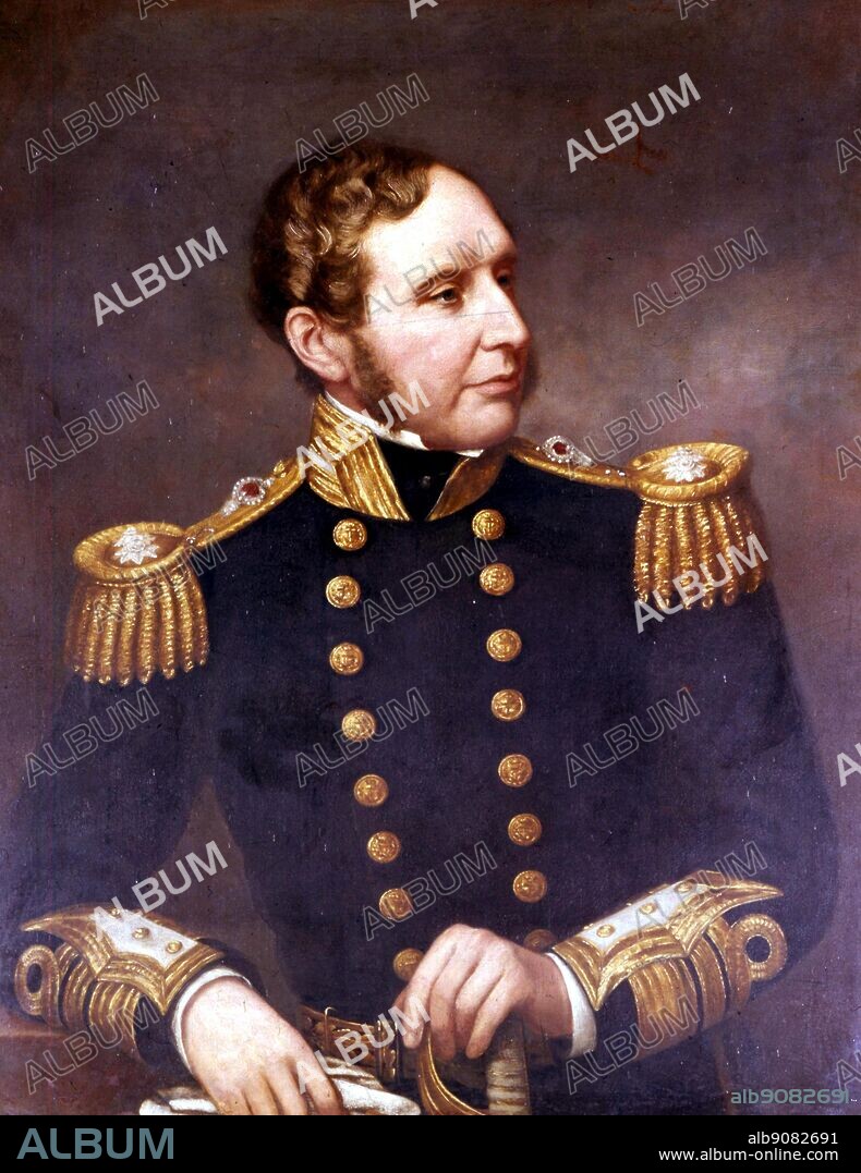 Robert FitzRoy (1805-1865), after his promotion to Vice-Admiral, by Francis Lane. From Darwin and the Beagle by Alan Moorhead, page 24.. FitzRoy achieved lasting fame as the captain of HMS Beagle and as a pioneering meteorologist who invented weather forecasts, also proving an able surveyor and hydrographer as well as Governor of New Zealand.