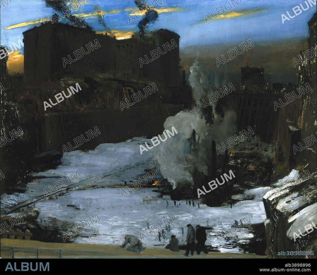 GEORGE BELLOWS. Pennsylvania Station Excavation. Date/Period: Ca. 1907-1908. Painting. Oil on canvas. Height: 79.3 cm (31.2 in); Width: 97.1 cm (38.2 in).