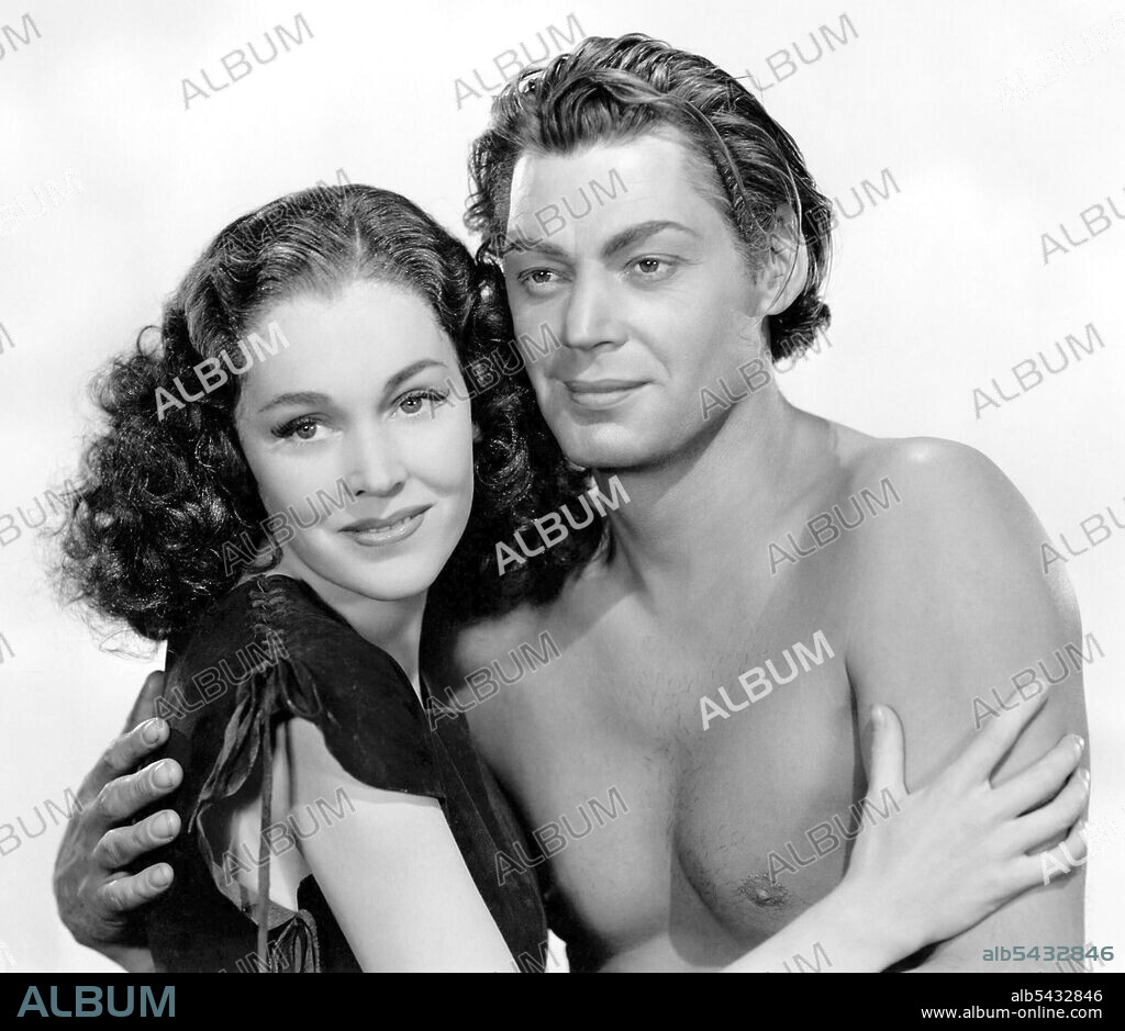 JOHNNY WEISSMULLER y MAUREEN O'SULLIVAN en TARZÁN Y SU HIJO, 1939 (TARZAN FINDS A SON!), dirigida por RICHARD THORPE. Copyright M.G.M.