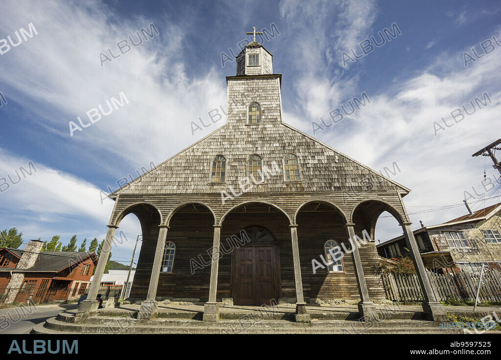 Iglesia Santa María de Loreto ,Achao, 1740, Monumento Nacional de Chile, Patrimonio de la Humanidad por la Unesco, archipiélago de Chiloé ,provincia de Chiloé ,región de Los Lagos,Patagonia, República de Chile,América del Sur.