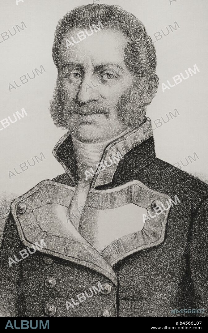 José de Palafox, I duque de Zaragoza (1775-1847). Militar español de tendencia política liberal. Participó como capitán general en el sitio de Zaragoza durante la Guerra de Independencia. Dibujo por Llanta. Detalle. Litografía. Crónica General de España, Historia Ilustrada y Descriptiva de sus Provincias. Aragón, 1866. Biblioteca Histórico Militar de Barcelona, Cataluña, España.