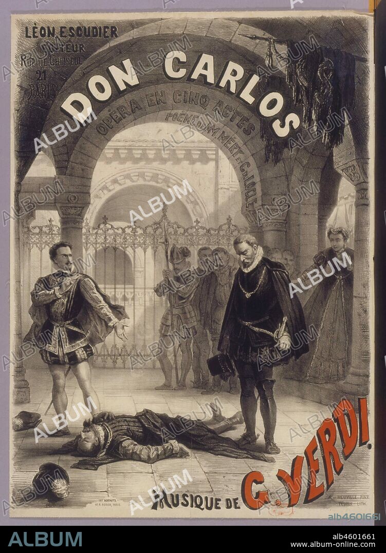 NEUVILLE, ALPHONSE MARIE, DE. Poster for the Opera Don Carlos by Giuseppe Verdi.