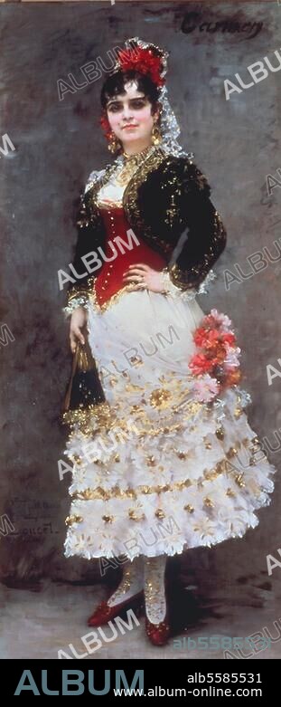 Doucet, Henri-Lucien 1856-1895. "Mlle Galli-Marie in the Role of Carmen". 1884. Oil on canvas, 193 × 83.8cm. London, Sotheby's. Lot 113, 12/06/96.