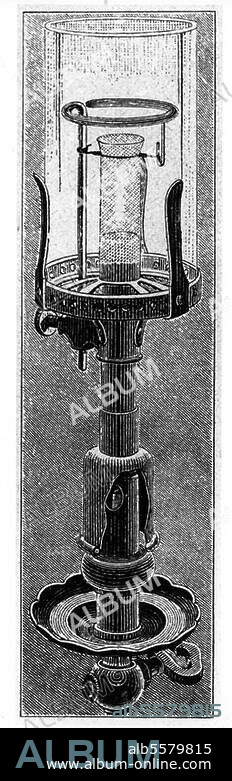 ANONYME. Re: Auer von Welsbach, Carl Freiherr scientist and inventor (developed gas mantle lights). 1858-1929. Auer burner. (Gas mantle for gas-mantle lamp). Woodcut.