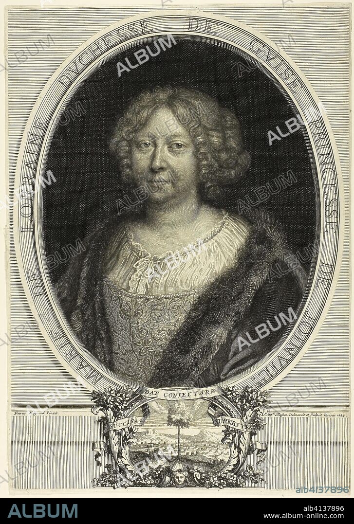 Marie de Lorraine, Duchesse de Guise, Princesse de Joinville. Antoine Masson (French, 1636-1700); after Pierre Mignard I (French, 1612-1695). Date: 1684. Dimensions: 323 × 226 mm (sheet, trimmed within platemark). Engraving on paper. Origin: France.