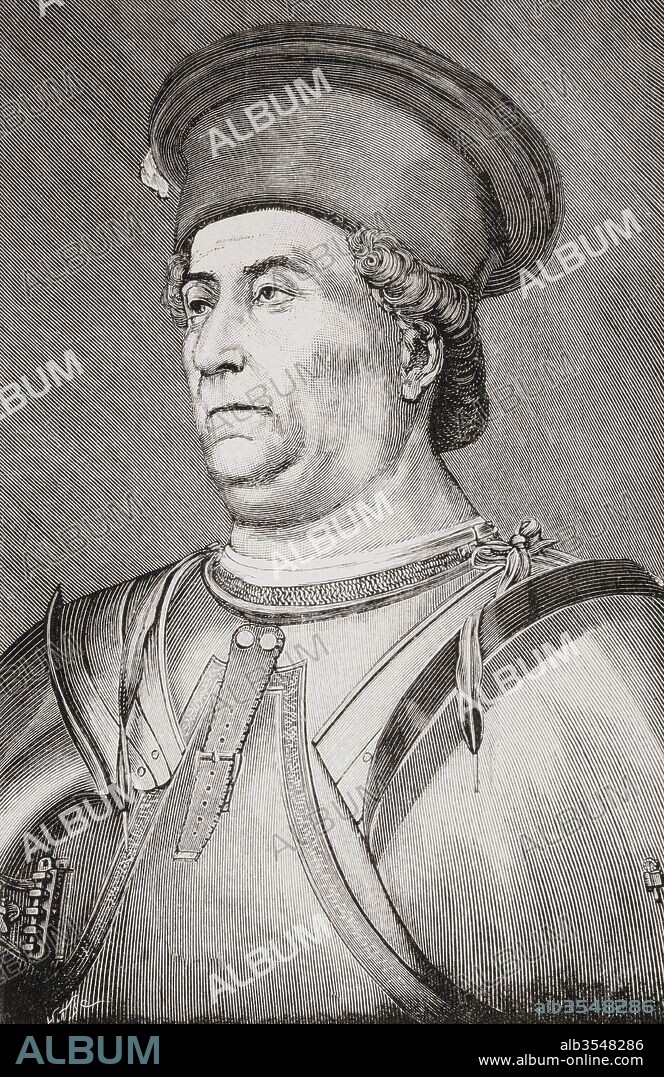 Ludovico III Gonzaga of Mantua, also spelled Lodovico, also Ludovico II, 1412 – 1478. Ruler of the Italian city of Mantua from 1444 -1478. From La Ilustracion Española y Americana, published 1892.