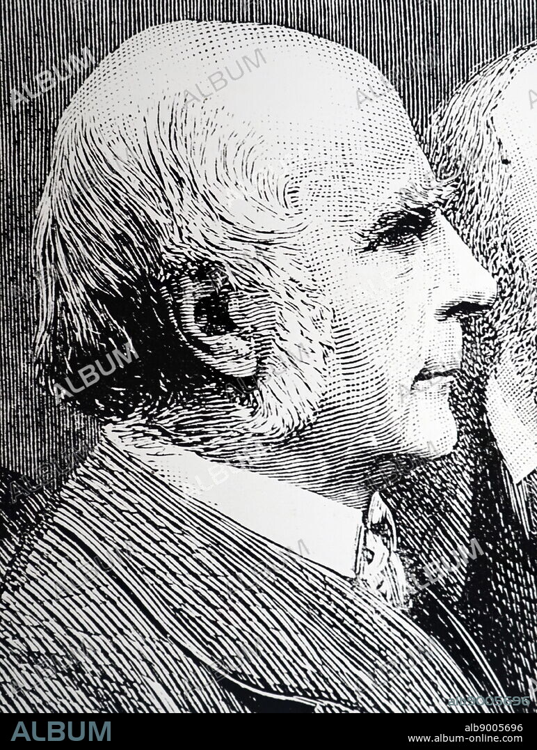 Illustration showing Francis Galton (1822-1911), Cousin of Charles Darwin. Meteorologist and explorer. Galton was known as the founder of the science of Eugenics. print published in 1889.