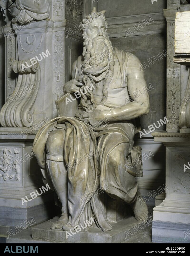Moses (Full View, Right Side)  Michelangelo Buonarroti (1475-1564/Italian)  San Pietro in Vincoli, Rome, Italy.