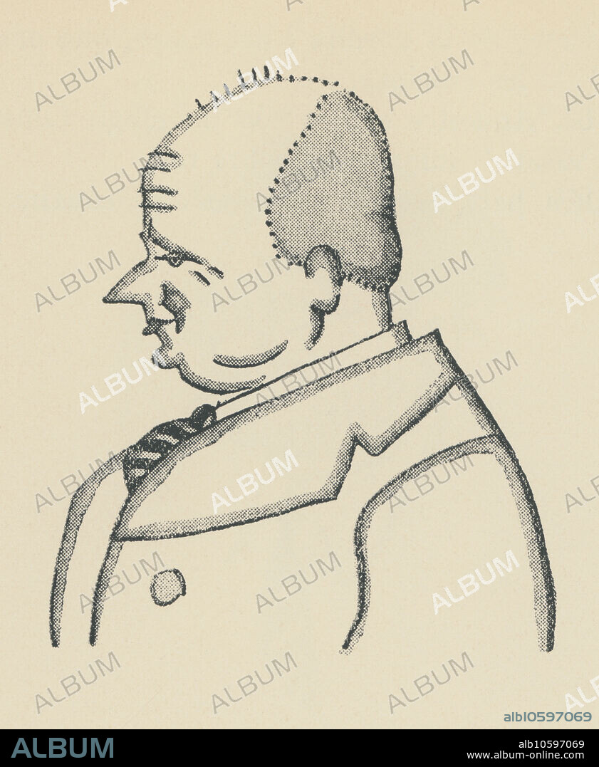 JAUME PASSARELL RIBÓ. Joan Puig Ferreter (1882-1956), escritor y dramaturgo modernista catalán. Caricatura de Jaume Passarell. Año 1930.