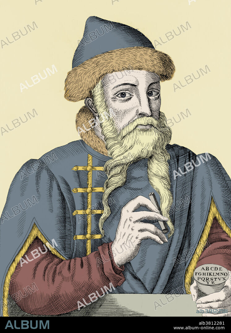 Johannes Gutenberg (1398 - 1468), inventor of the printing press. Color enhancement of 9N1942.