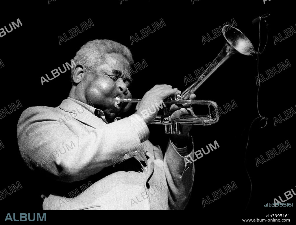 Dizzy Gillespie, American jazz trumpeter, bandleader, composer and singer, Royal Festival Hall, London, July 1985. Gillespie is regarded as one of the greatest jazz trumpeters of all time.