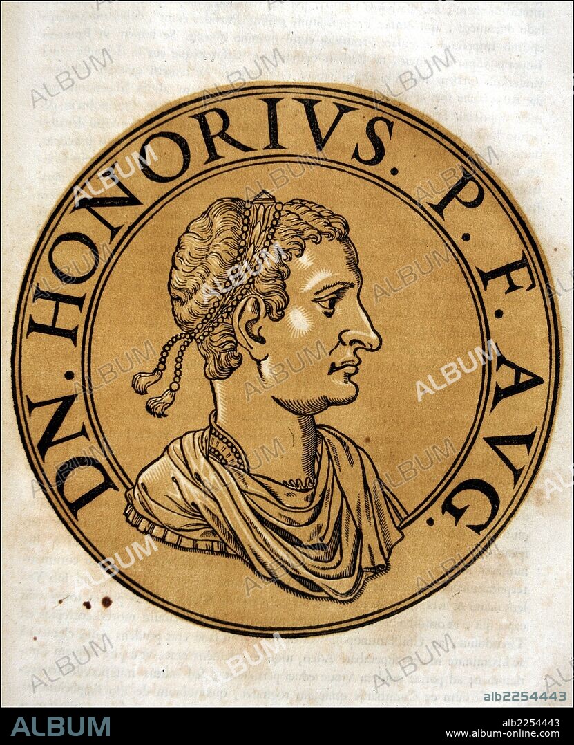 HONORIO, FLAVIO. EMPERADOR ROMANO DE OCCIDENTE. 384-423. GRABADO DE LA BIBLIOTECA NACIONAL. MADRID.