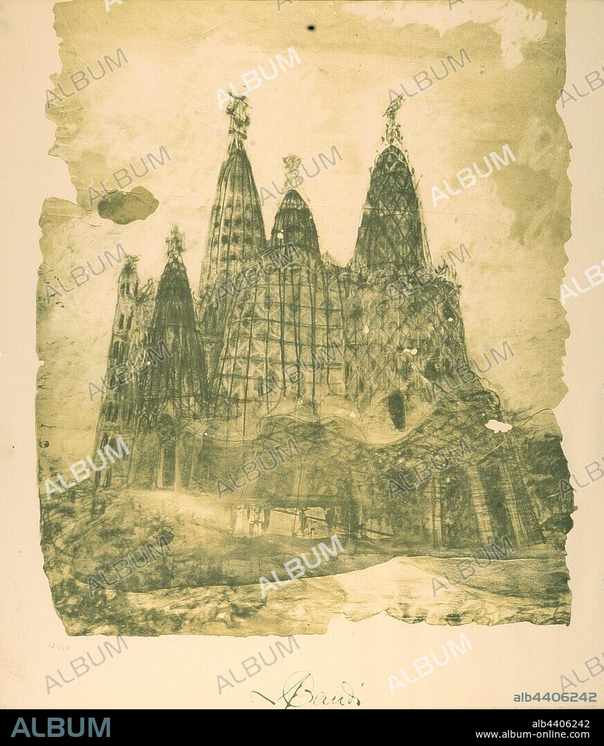 ANTONI GAUDÍ (1852-1926) and VICENS VILARRUBIAS. Drawing by Gaudí of the church of Colonia Güell, Barcelona, 1911.