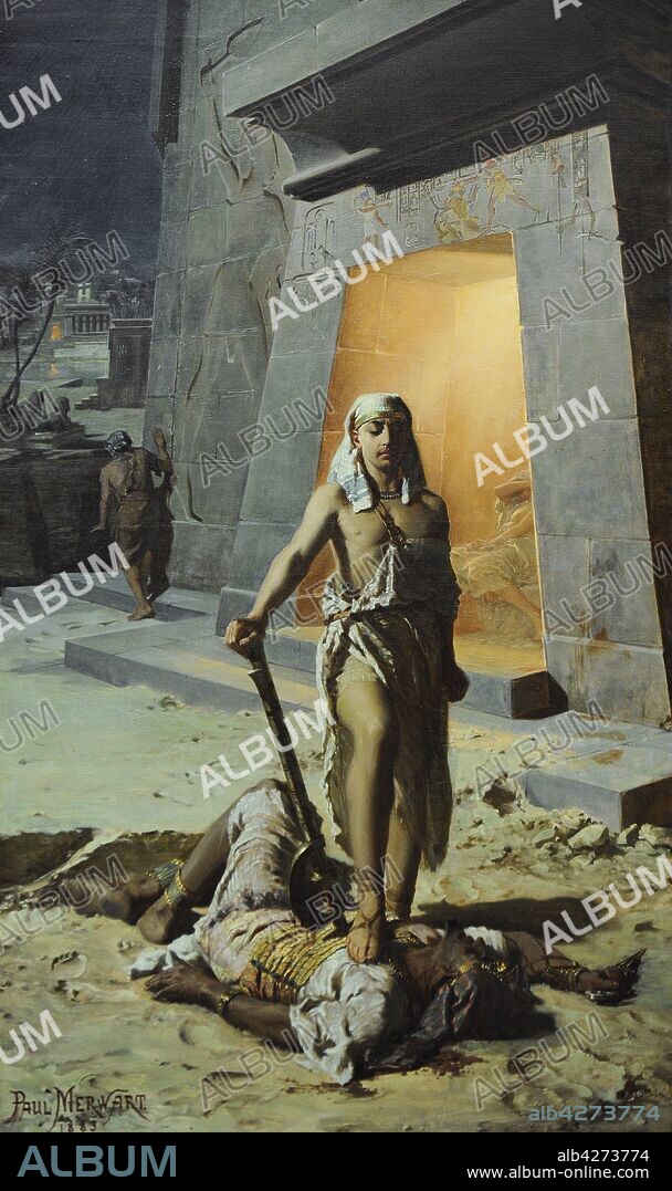 Moisés matando a un egipcio, 1883, por Pawel Merwart (1855-1902). Galería de Arte Polaco del siglo XIX (Lonja de los Paños, Sukiennice). Museo Nacional de Cracovia. Polonia.
