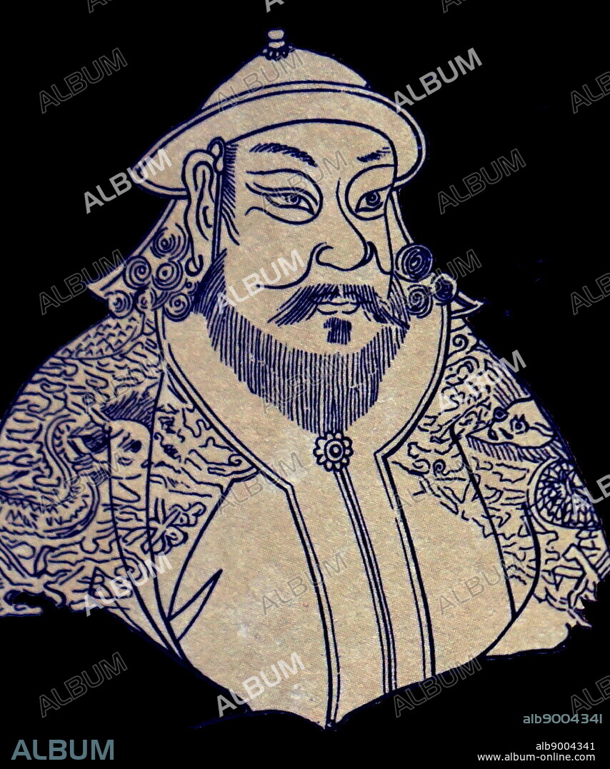 Portrait of Kublai Khan (1215-1294) the fifth Khagan of the Mongol Empire. He founded the Yuan dynasty in China as a conquest dynasty, and ruled as the first Yuan emperor. Dated 13th Century.