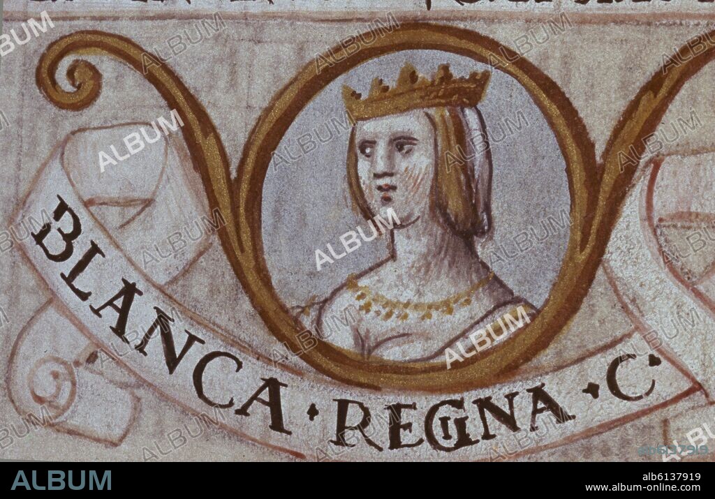 ALONSO DE CARTAGENA. GENEALOGIA DE LOS REYES DE ESPAÑA - REINA BLANCA DE CASTILLA - (CONJ 99483) - MINIATURA DEL S XVI.