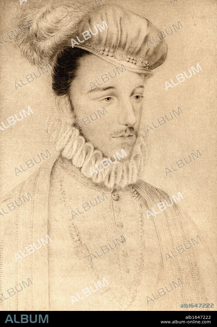 Hercule Francois de Valois, aka Francois D'Alencon, Duc D'Anjou, 1554-1584. Son of Henry II and Catherine de Medicis. From an engraving after a drawing attributed to Francois Clouet.