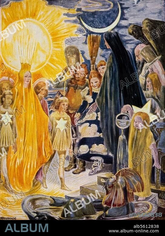 Bassewitz, Gerdt von Work: Peterchens Mondfahrt. Ein Märchen. (Little Peter's Trip to the Moon). - "The Night Fairy's Castle". Illustration, c. 1928, by Hans Baluschek (1870-1935).