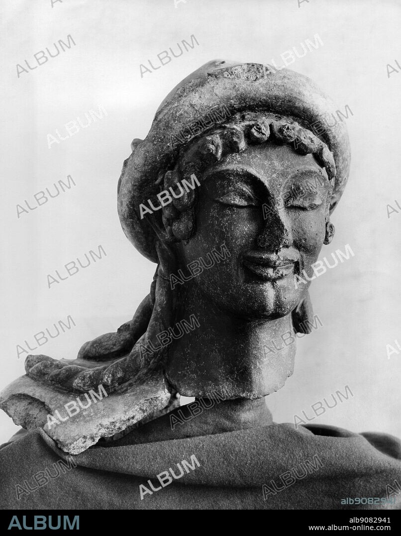 Head of Hermes c 500 BC terracotta height 14 5 8 inches or 37 cm