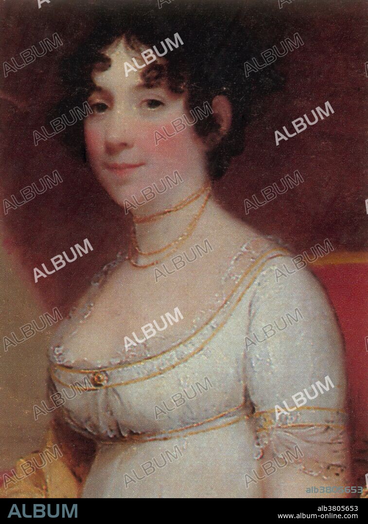 Dolley Payne Todd Madison (May 20, 1768 - July 12, 1849) was the of President James Madison, and First Lady of the United States from 1809 to 1817. She was notable for her social gifts and helped define the role of the First Lady. Her success as a hostess contributed to increasing the popularity of Madison as president. In 1790, She married John Todd, a Quaker lawyer, and they had two sons: Payne and William. In 1793 a yellow fever epidemic broke out and her husband and youngest son, William died. She was a widow at the age of 25. Madison was 17 years her senior and, at the age of 43, a longstanding bachelor, but after a brisk courtship followed she accepted his proposal of marriage. Since he was not a Quaker, she was expelled from the Society of Friends. They were married on September 15, 1794. She died at her home in Washington in 1849 at the age of 81.