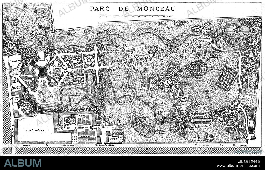 Plan Of Monceau Park, Paris, 1778, (1885). Designed by Louis Carrogis Carmontelle (1717-1806), French dramatist, painter and architect.