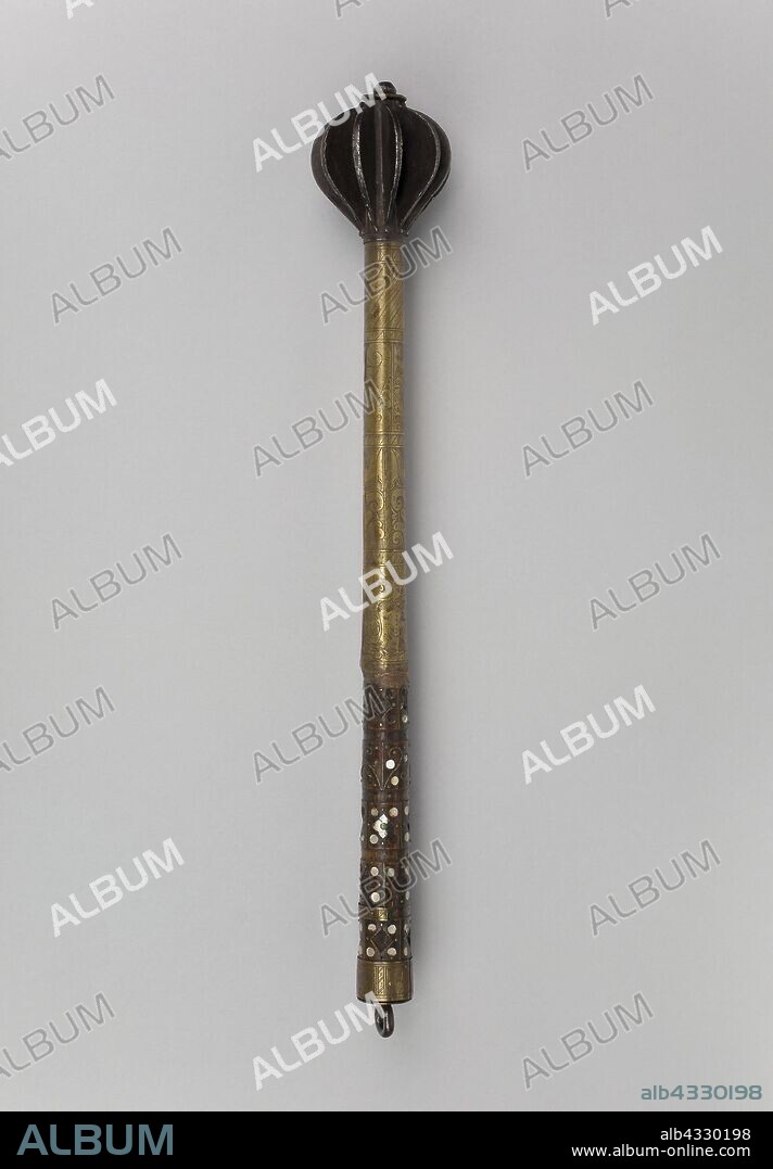 Mace, 17th century, Polish, Silesia, Teschen, Poland, Iron, wood, brass, bone or horn, and mother-of-pearl, L. 53.3 cm (21 in.).