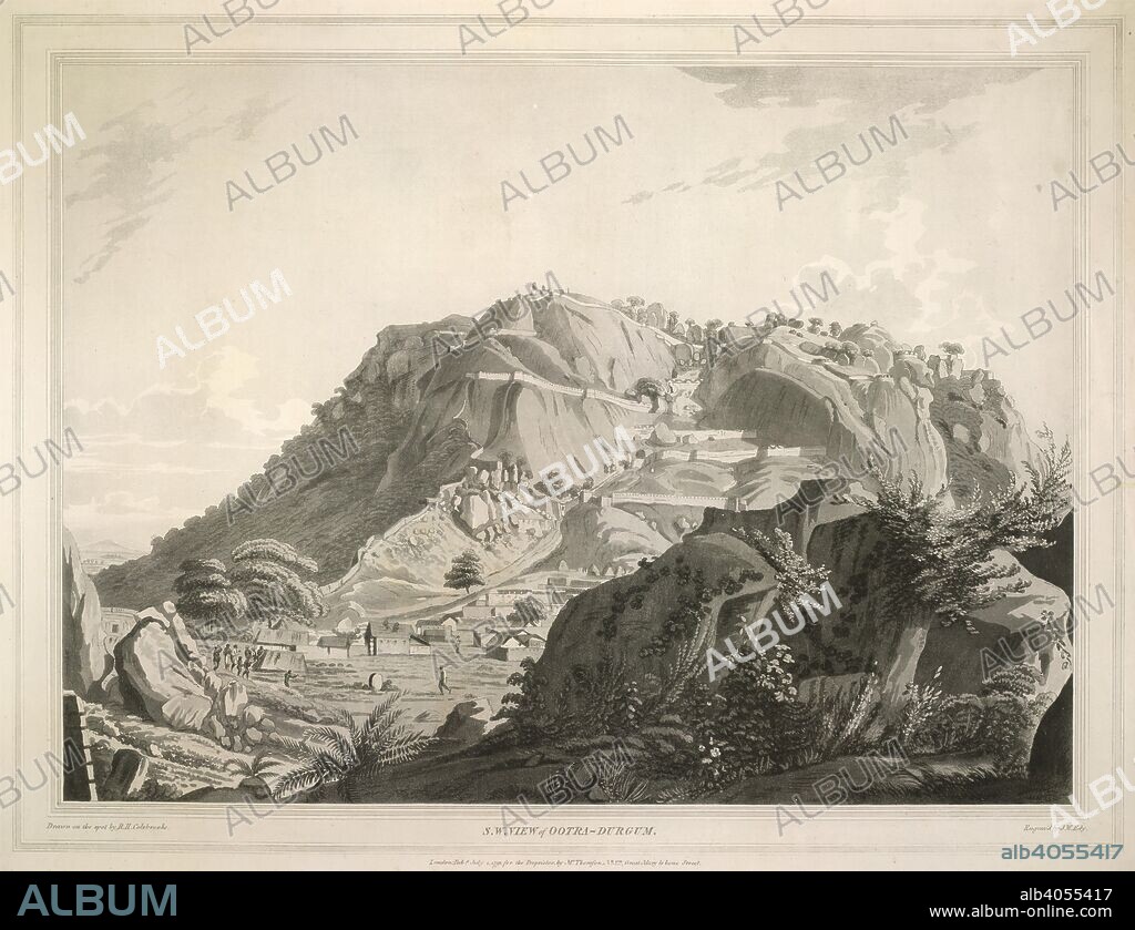 JOHN WILLIAM EDY. S.W. View of Ootra-Durgum. Twelve Views of Places in the Kingdom of Mysore. Thomson, London 1793-4. Aquatint, with etching. British school. Source: P265,. Language: English.