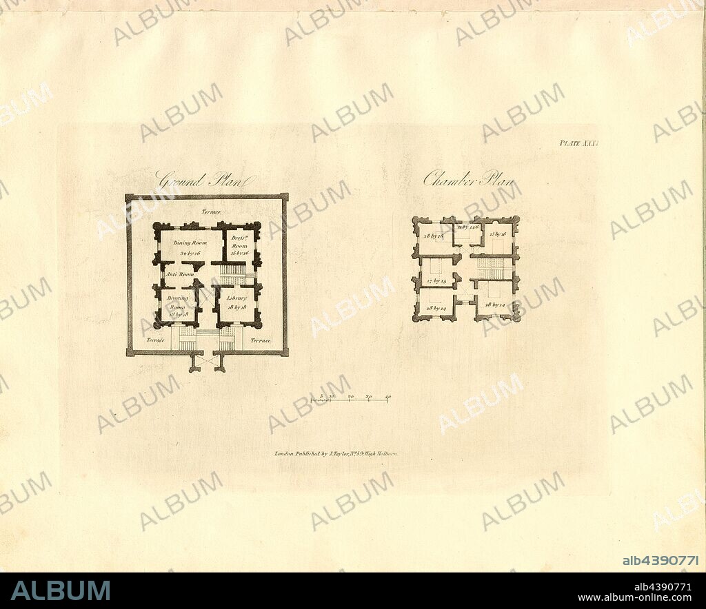 Villa in the Eastern style 1, Floor plans of a villa in the Indian style, Pl. XXXI, to p. 31, Robert Lugar: Architectural sketches for cottages, rural dwellings, and villas, in the Grecian, Gothic, and fancy styles: with plans; suitable to persons of genteel life and moderate fortune.: preceded by some observations on scenery and character proper for picturesque buildings. London: printed for J. Taylor, at the Architectural Library, 1823.