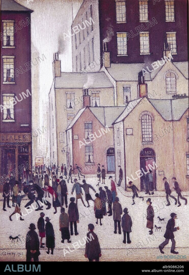 Street Scene - 1935. by L S Lowry. Lawrence Stephen Lowry (November 1, 1887 - February 23, 1976) was an English artist born in Barratt Street, Old Trafford, Manchester. Most of his pictures depict Salford, where he lived and worked for over thirty years. Lowry is famous for painting scenes of life in the industrial districts of northern England during the early 20th century. He had a distinctive style of painting and is best known for urban landscapes peopled with many human figures. ©2006 TopFoto.