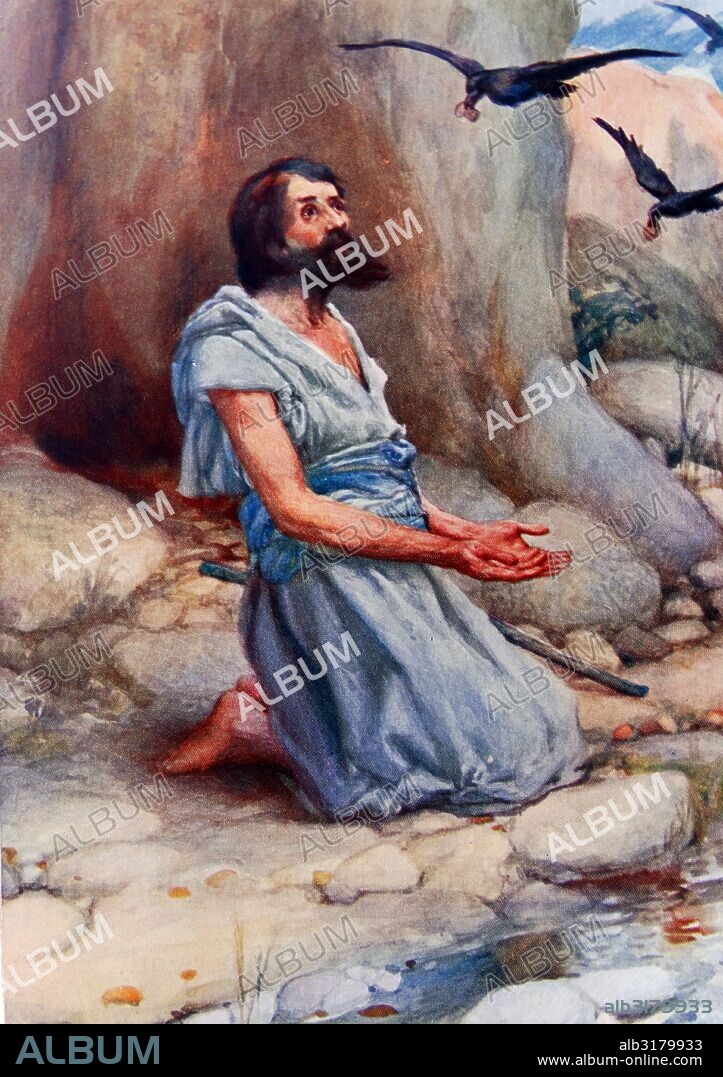 Painting depicting Elijah and the Ravens. Elijah was a prophet and a wonder-worker in the northern kingdom of Israel.